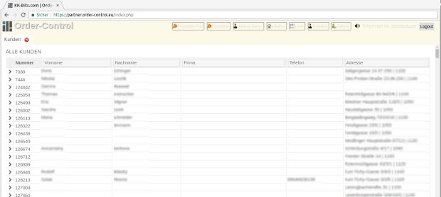 Darstellung der Kundenliste im Call-Control Partnersystem