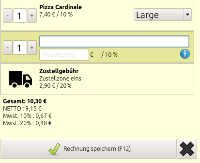 Call-Control Spezialprodukt „Freie Preiseingabe“ zum manuellen Erfassen individueller Preise für Sonderfälle, Rabatte oder Teilbeträge.