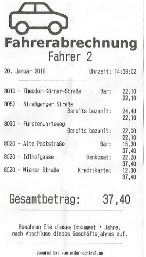Eine einzelne Fahrerabrechnung in Großformat.