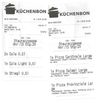 Zwei Order-Control Küchenbons übertragen aus Call-Control