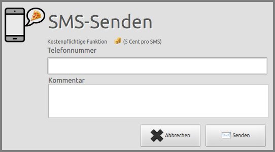 Benutzeroberfläche der Einstellungen mit dem Menüpunkt „Tools“ und dem Button „SMS senden“, über den SMS direkt aus dem System verschickt werden können.