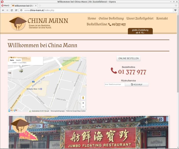 Screenshoot vom Bestellformular der Webseite Chinamann
