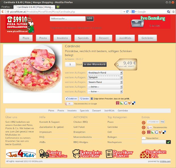 Screenshoot vom Webseite pizzaflitzer.at