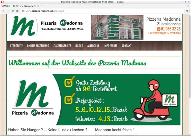 Screenshoot der Websieite der Pizzeria Madonna
